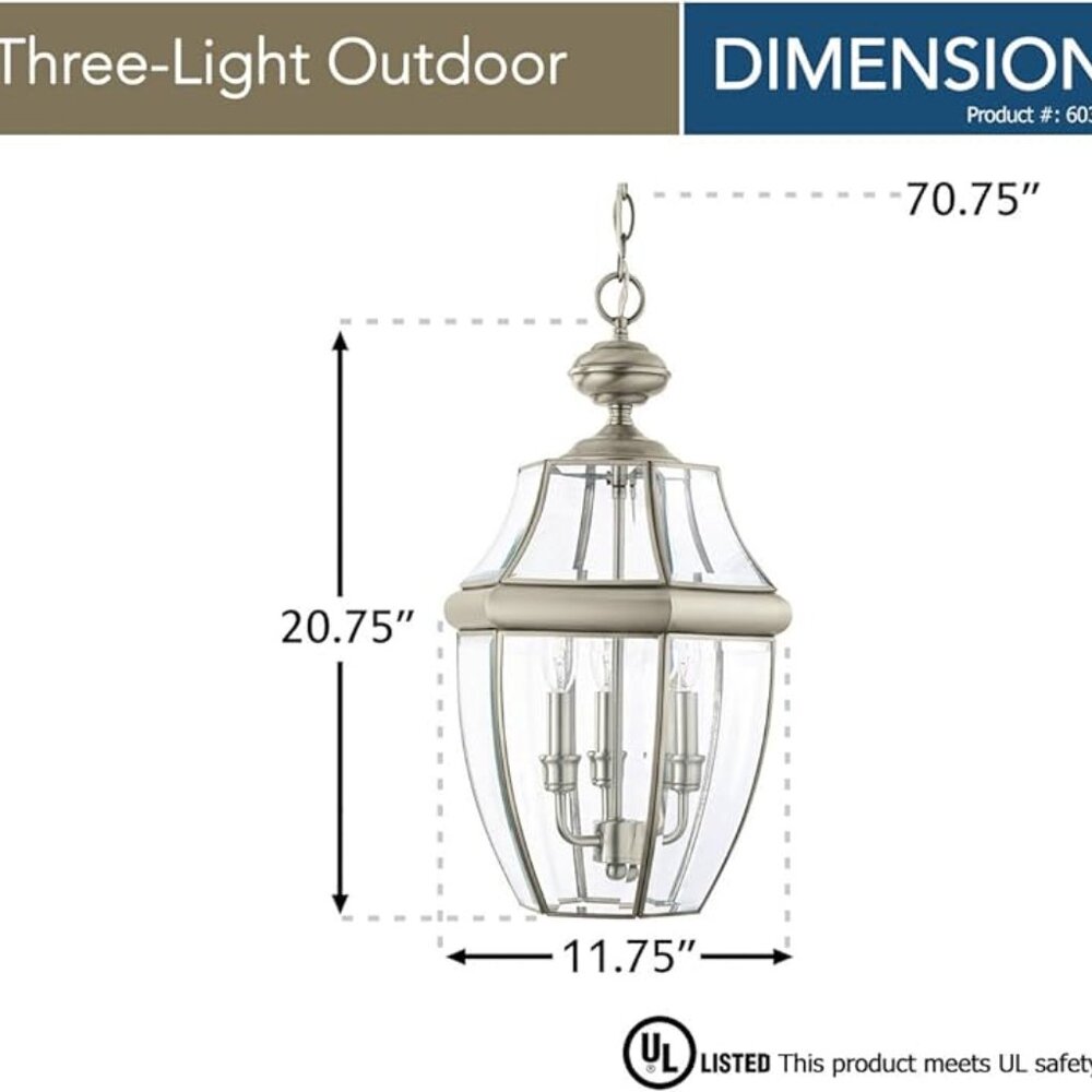 Sea Gull Lighting 6039-965 Lancaster 3 Light Outdoor Hanging Lantern in Antique